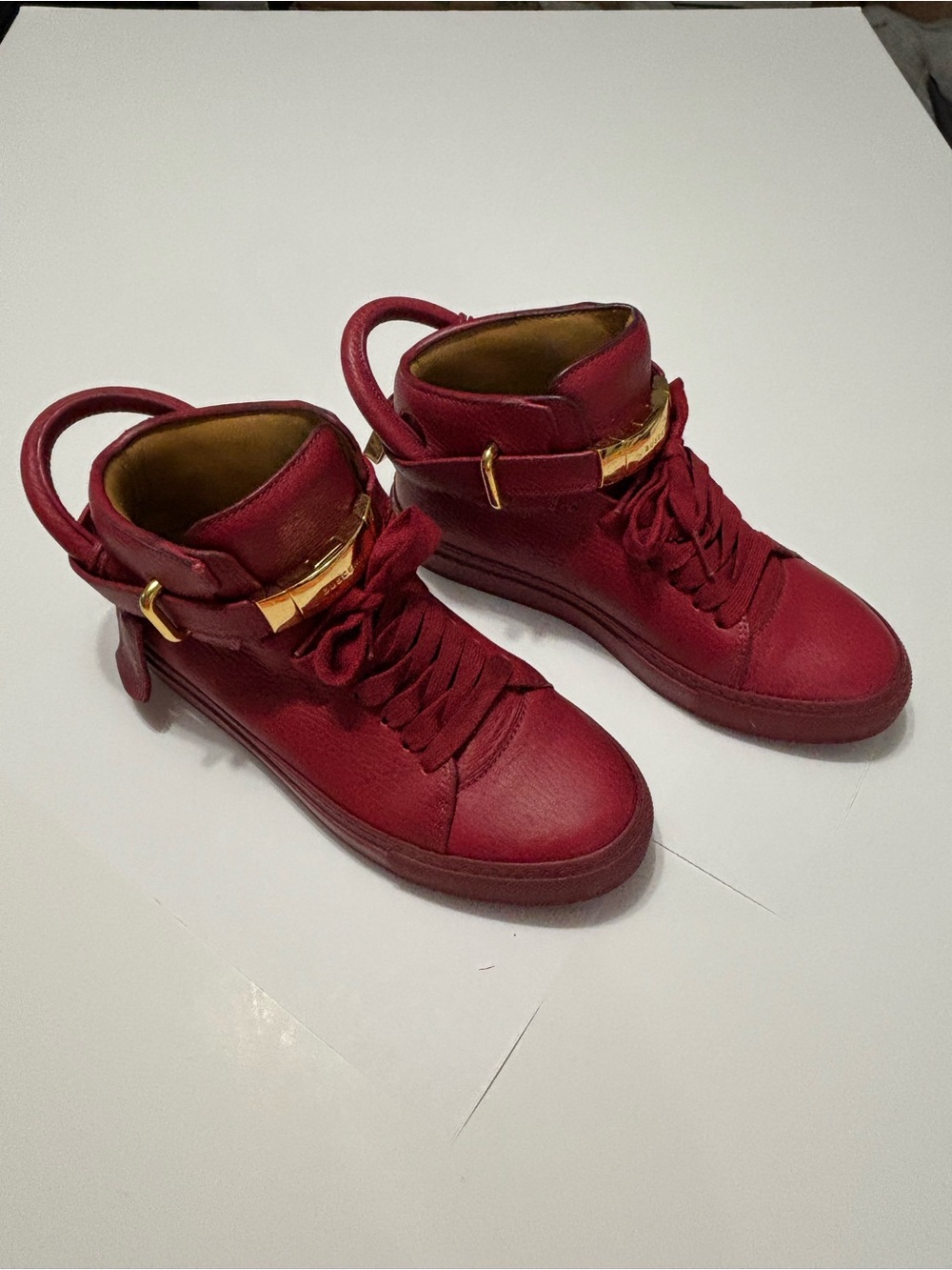 Buscemi 100MM High Top Sneakers EU 39 / US 8 Burgundy Gold Padlock